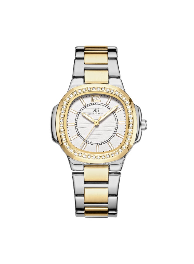 KENNETH SCOTT ساعة كينيث سكوت للنساء، عرض تناظري وحزام من الفولاذ المقاوم للصدأ - K24507-TBTW، فضي - Image 1