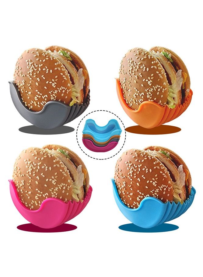4pcs Silicone Hamburger Holder, Free Touch Anti-falling Hamburger Holder Hamburger Box Tray Retractable  - Image 1