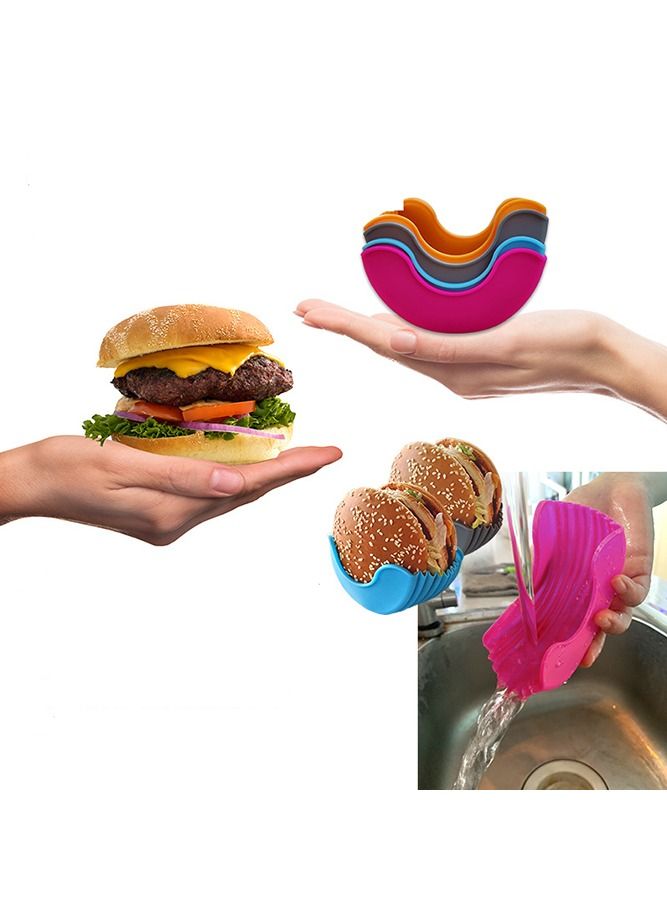 4pcs Silicone Hamburger Holder, Free Touch Anti-falling Hamburger Holder Hamburger Box Tray Retractable  - Image 2