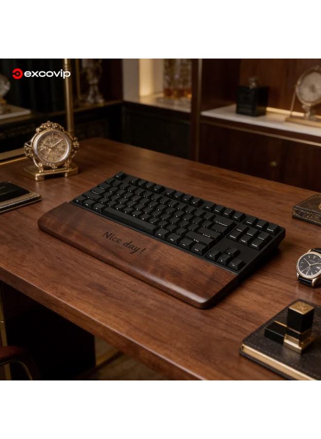 Exco Black Walnut 87-key Wooden Keyboard Tray Rounded Edge Mechanical Keyboard Wrist Rest Computer Palm Support Mouse Pad Gaming Wooden Wrist Pad 84-key Small Size 0621 - Image 1