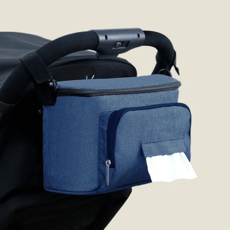Baby Stroller Organizer Bag: 34*19*13cm Dark Blue Lightweight Waterproof Durable Polyester - Large Capacity Versatile Fit for Baby Care Travel Daily Use - Image 1