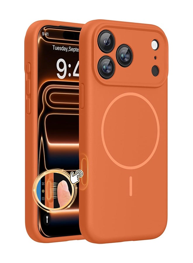 YJ Compatible with iPhone 17 Pro Max case, supports MagSafe, integrated silicone camera control cover, 3.0mm thick shockproof and drop-resistant case, for 17 Pro Max, orange - Image 1