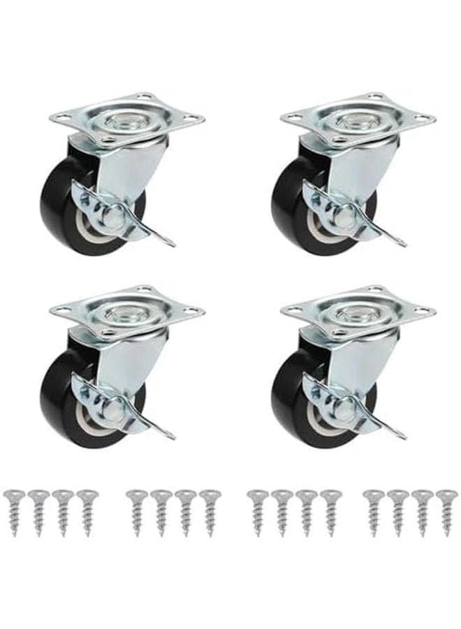 Set of 4 2 Inch PVC Caster Wheels 360 Degree Swivel with Brake Flat Bottom Universal Casters - Image 2