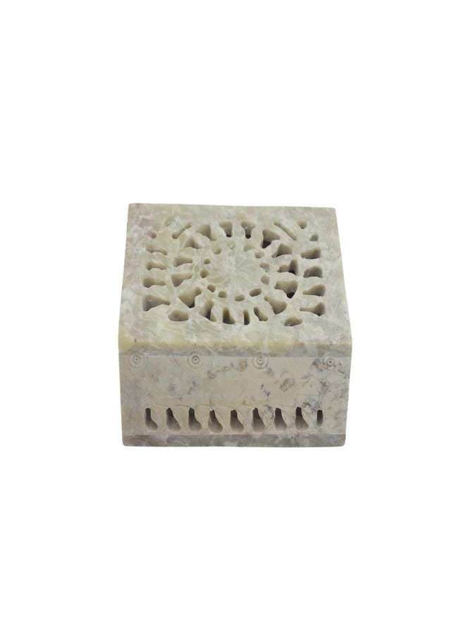 NATRIEL Stunning Soapstone Multipurpose Box Dual Floral Motifs Elegant Accent Any Room Decorative Showpiece Round Rectangular Gifting and Decor (Natural Sun Flower, Rectangular 3x4) - Image 4