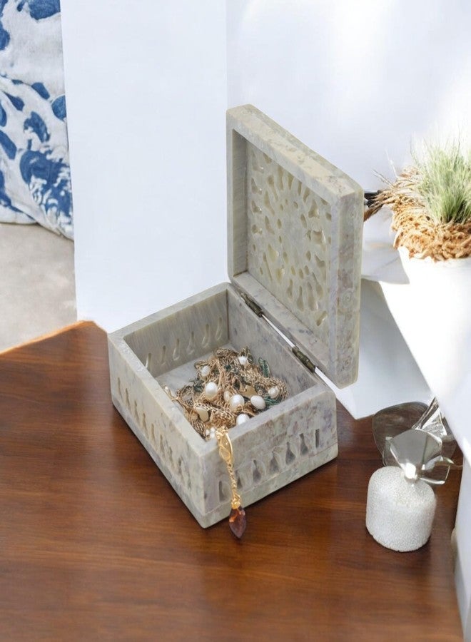 NATRIEL Stunning Soapstone Multipurpose Box Dual Floral Motifs Elegant Accent Any Room Decorative Showpiece Round Rectangular Gifting and Decor (Natural Sun Flower, Rectangular 3x4) - Image 3