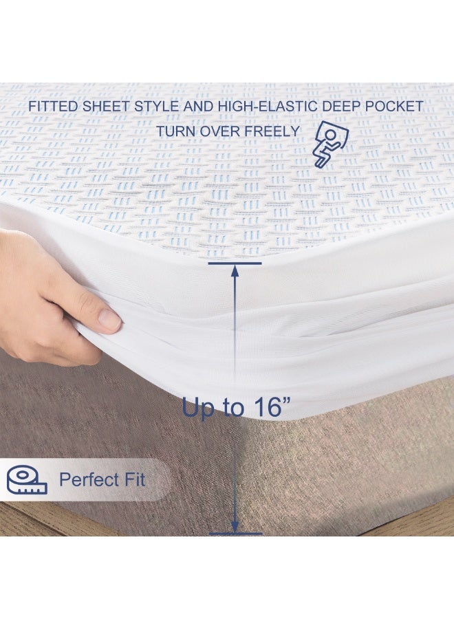 ACCURATEX Mattress Protector - 100% Waterproof Breathable & Cooling 3D Air Mattress Cover - Soft Smooth Noiseless Mattress Pad Cover, 30 cm Fitted Deep Pocket,Blue - Image 3