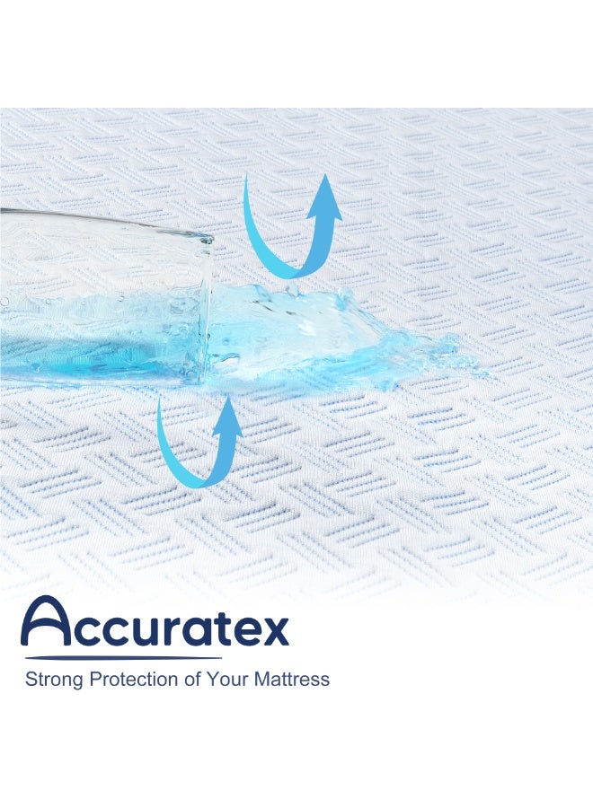 ACCURATEX Mattress Protector - 100% Waterproof Breathable & Cooling 3D Air Mattress Cover - Soft Smooth Noiseless Mattress Pad Cover, 30 cm Fitted Deep Pocket,Blue - Image 4