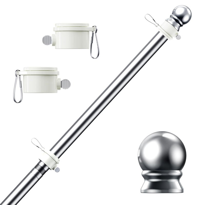 PHITRIC Flag Pole, Tangle Free Spinning Stainless Steel Rustproof Flagpole for 3x5 Sports Fan Outdoor Flags for Outside House (Silver, 5FT, Without Bracket) - Image 1