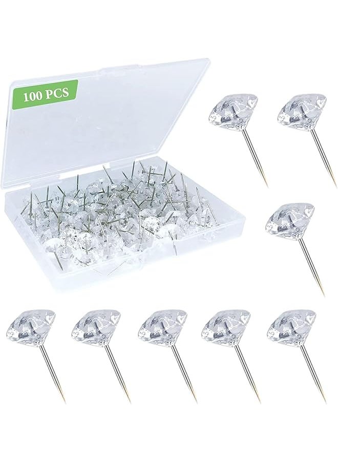 X spring 100 Pcs Clear Push Pins Transparent Diamond Push Pin Push Pins Tacks Steel Point Push Pins Decorative Thumb Tacks For Posters Office Cork Board  - Image 1