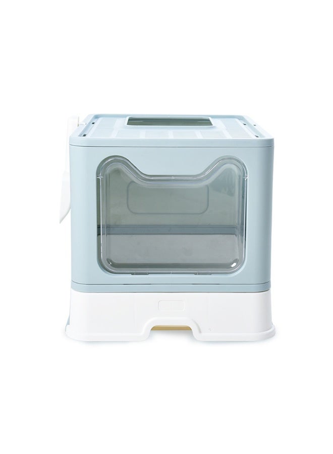 Cat Litter Box, Large Litter House with Cleaning Scoop, Anti-Splashing Cat Toilet Cat Sandbox, Portable Waste Box and Deodorizing Cat Pan, kitten Potty Training, Easy to Clean (Blue, MPS-09) - Image 2