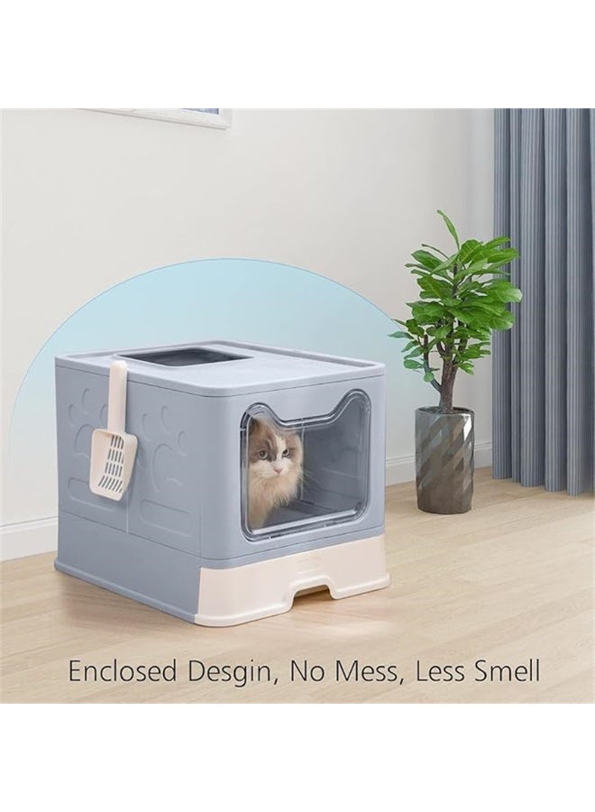 Cat Litter Box, Large Litter House with Cleaning Scoop, Anti-Splashing Cat Toilet Cat Sandbox, Portable Waste Box and Deodorizing Cat Pan, kitten Potty Training, Easy to Clean (Blue, MPS-09) - Image 3