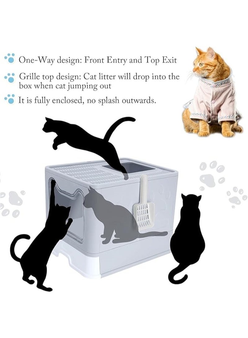 Cat Litter Box, Large Litter House with Cleaning Scoop, Anti-Splashing Cat Toilet Cat Sandbox, Portable Waste Box and Deodorizing Cat Pan, kitten Potty Training, Easy to Clean (Blue, MPS-09) - Image 4