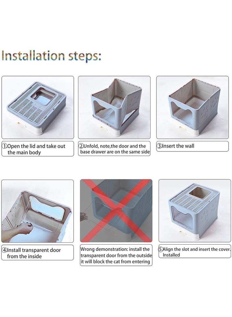 Cat Litter Box, Large Litter House with Cleaning Scoop, Anti-Splashing Cat Toilet Cat Sandbox, Portable Waste Box and Deodorizing Cat Pan, kitten Potty Training, Easy to Clean (Blue, MPS-09) - Image 5