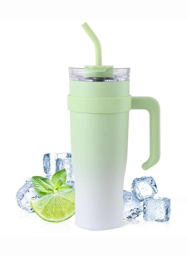 ميون كوب معزول من الفولاذ المقاوم للصدأ بسعة 1250 مل مع مقبض وقشة مقاومة للتسرب وكوب قهوة كبير الحجم معزول حراريًا للاستخدام المنزلي والسفر وصالة الألعاب الرياضية - Image 1