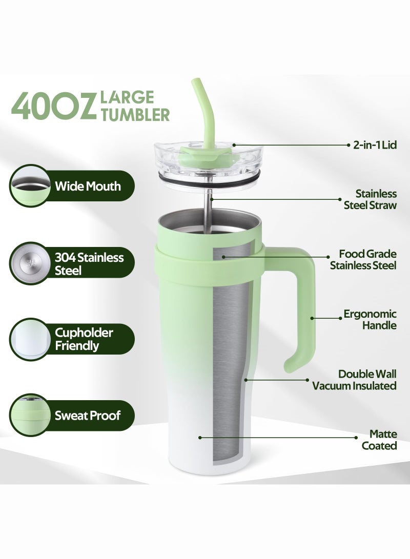 ميون كوب معزول من الفولاذ المقاوم للصدأ بسعة 1250 مل مع مقبض وقشة مقاومة للتسرب وكوب قهوة كبير الحجم معزول حراريًا للاستخدام المنزلي والسفر وصالة الألعاب الرياضية - Image 2