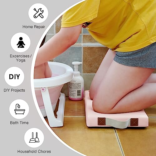 HappyPicnic Waterproof Kneeling Pad for Garden or Bath, 2 inch Thick Soft Foam Kneeler Mat for Gardeners Knee Support or Bathtub Bathing with Handle and Removable Cover - Pink - Image 5