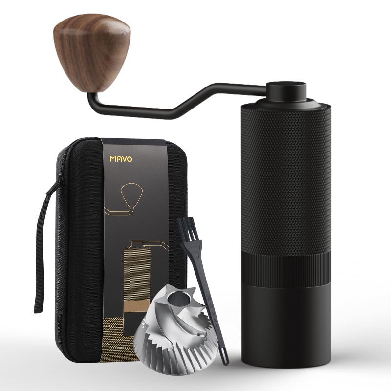MAVO Manual Coffee Grinder Wizard Hand Coffee Grinder Capacity 25g with CNC Stainless Steel Pentagon Conical Burr Adjustable Setting Burr Coffee Bean Grinder for French Press Pour Over Black