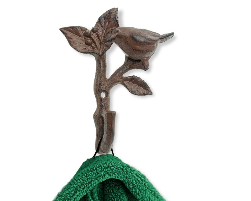 Comfify Bird On A Branch Single Wall HookHanger Metal Heavy Duty Rustic Vintage Recycled Decorative Gift Idea 393x16x65 with Screws and Anchors Rust Brown