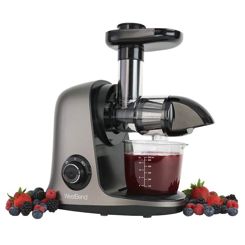 West Bend West Bend Juicer Cold Press Masticating Extractor Machine Features Quiet Motor AntiClog Reverse Function Nutrient Preserving For Juicing Fruits Vegetables and All Greens 150Watts Silver 