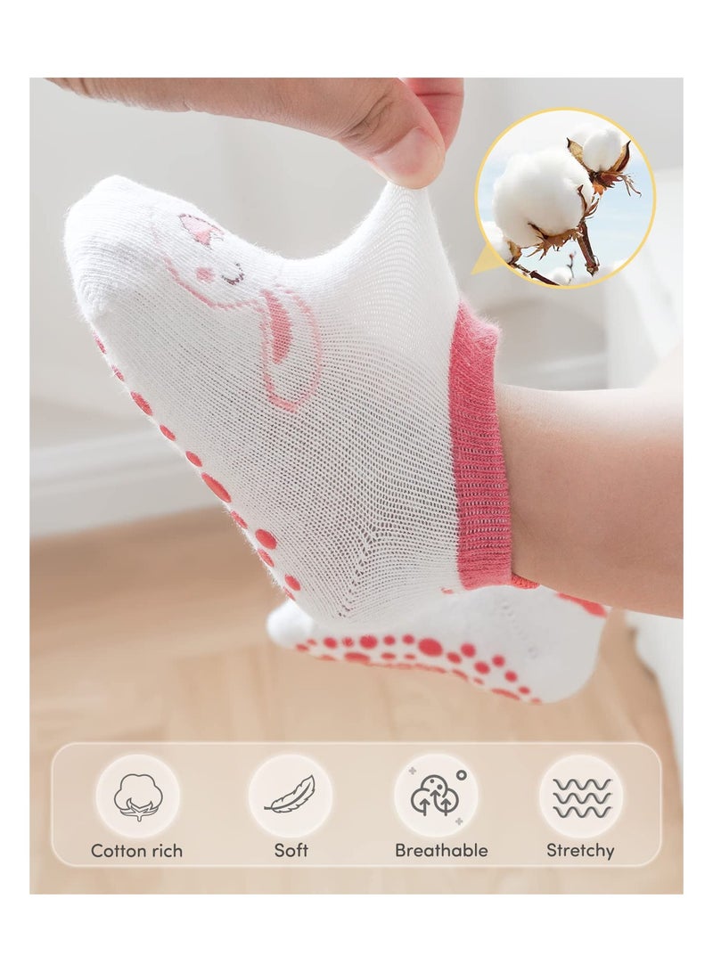 Luckam Adorel Baby Non Slip Socks 6 Pairs Grip Cotton Cartoon Animal Ankle Socks with Non Skid Soles for Newborn Toddler Boy Girl - Image 3