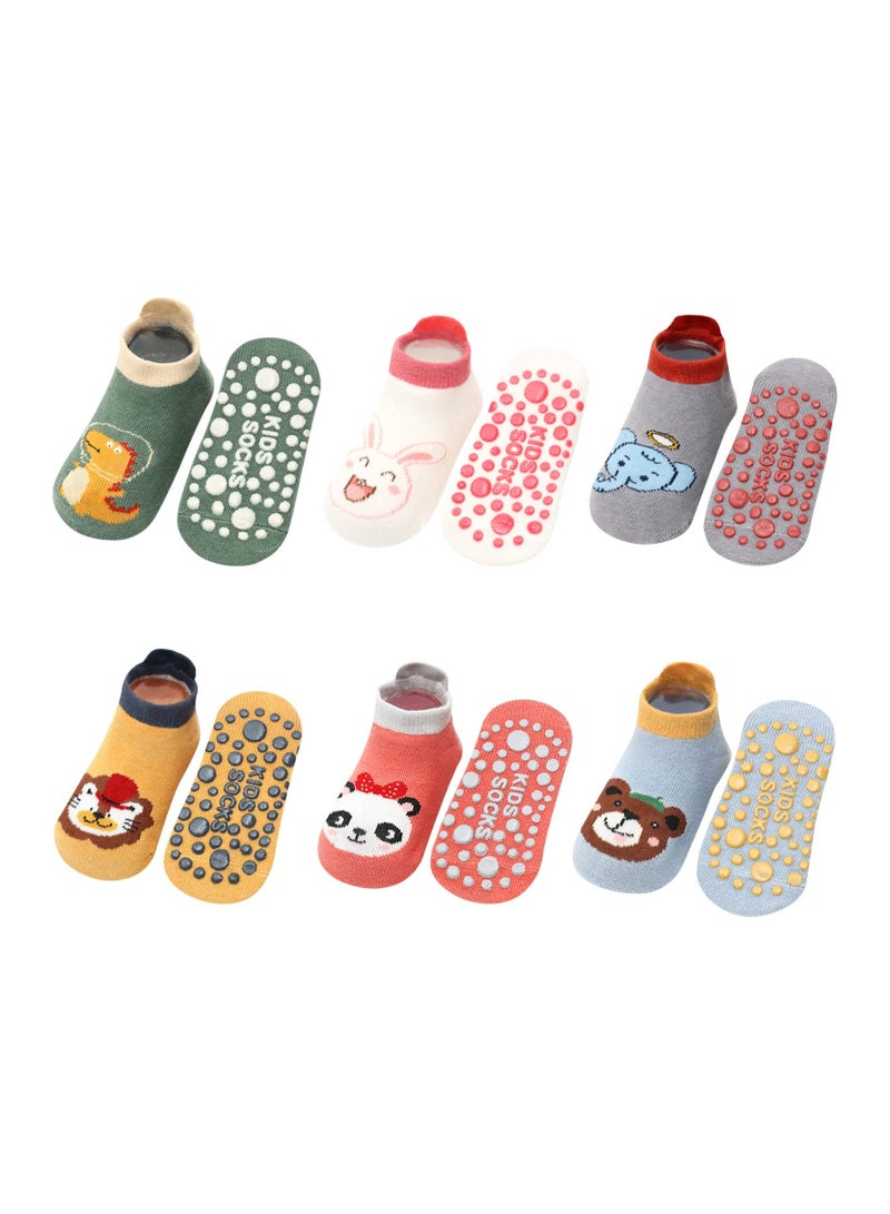 Luckam Adorel Baby Non Slip Socks 6 Pairs Grip Cotton Cartoon Animal Ankle Socks with Non Skid Soles for Newborn Toddler Boy Girl - Image 1