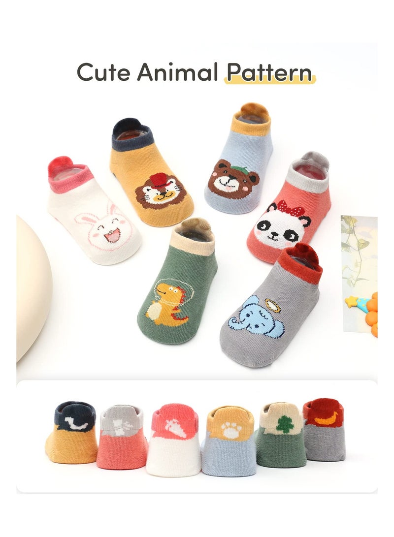 Luckam Adorel Baby Non Slip Socks 6 Pairs Grip Cotton Cartoon Animal Ankle Socks with Non Skid Soles for Newborn Toddler Boy Girl - Image 5