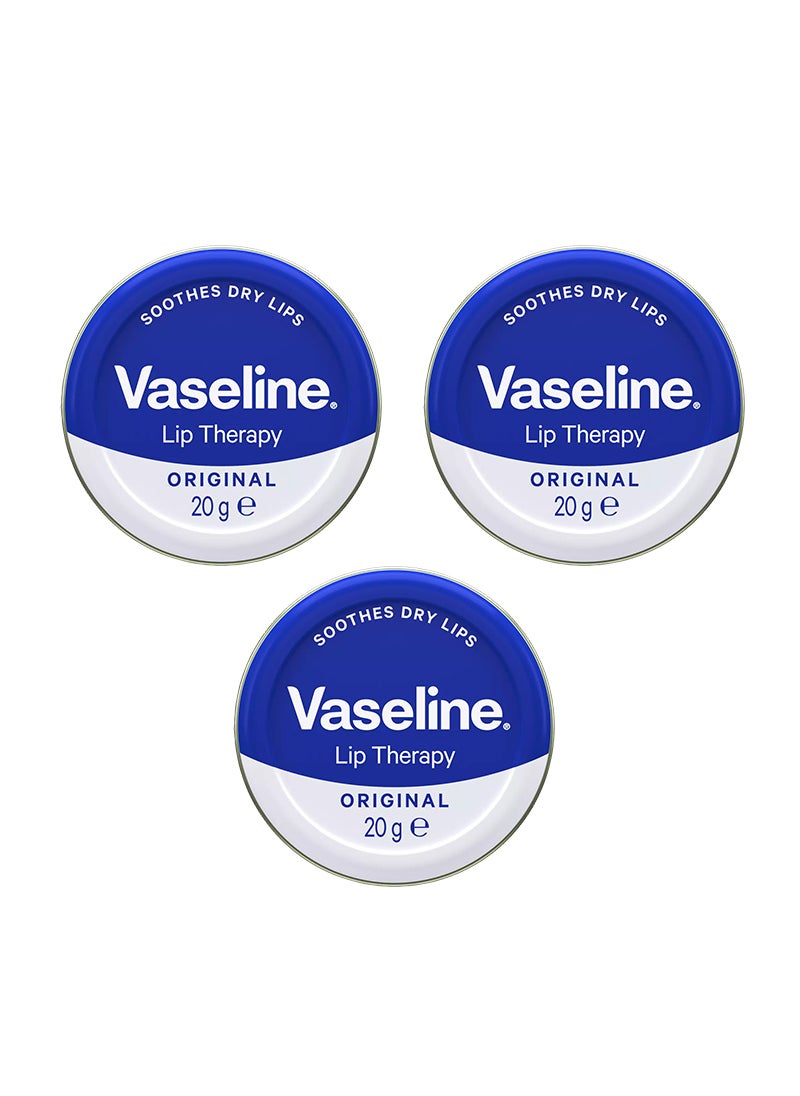 Vaseline Lip Therapy Petroleum Jelly Original, Moisturization & Lip Care, 20g Pack Of 3 
