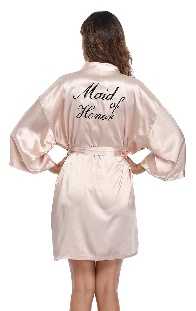 PENGEE Women's Short Kimono Robe Soft Bride Bridesmaid Robes for Wedding Party Bridal Robes Getting Ready Champagne - Image 1