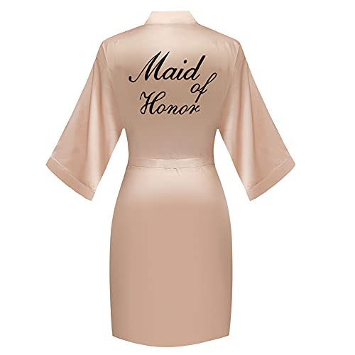 PENGEE Women's Short Kimono Robe Soft Bride Bridesmaid Robes for Wedding Party Bridal Robes Getting Ready Champagne - Image 5