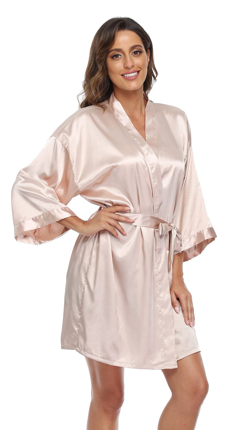 PENGEE Women's Short Kimono Robe Soft Bride Bridesmaid Robes for Wedding Party Bridal Robes Getting Ready Champagne - Image 2