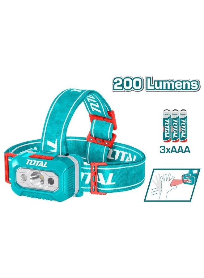 TOTAL 200 Lumens LED Headlamp, Adjustable Headlight with Elastic Headband, Hands-Free Torch, 3x AAA Battery Powered for Camping, Work & Outdoor Use - Image 4