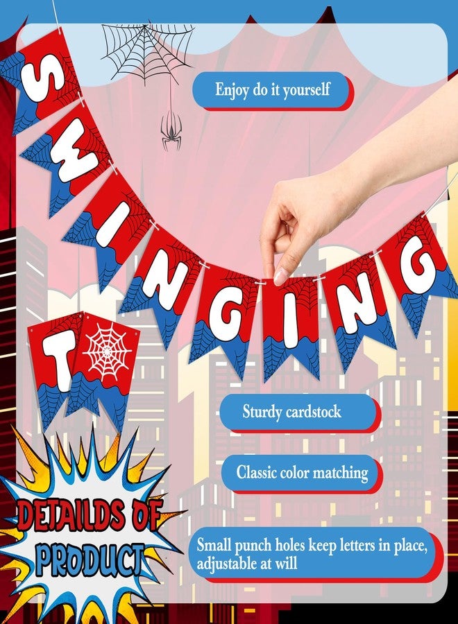 Engrowtic لافتة عيد ميلاد "عنكبوت متأرجح" من إنغروتيك، زينة عيد ميلاد ثالث بتصميم شبكة العنكبوت، زينة معلقة بألوان الأحمر والأزرق، لوازم حفلات كرتونية - Image 4