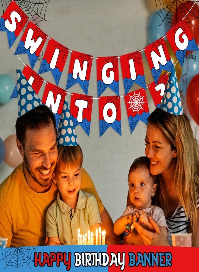 Engrowtic لافتة عيد ميلاد "عنكبوت متأرجح" من إنغروتيك، زينة عيد ميلاد ثالث بتصميم شبكة العنكبوت، زينة معلقة بألوان الأحمر والأزرق، لوازم حفلات كرتونية - Image 5