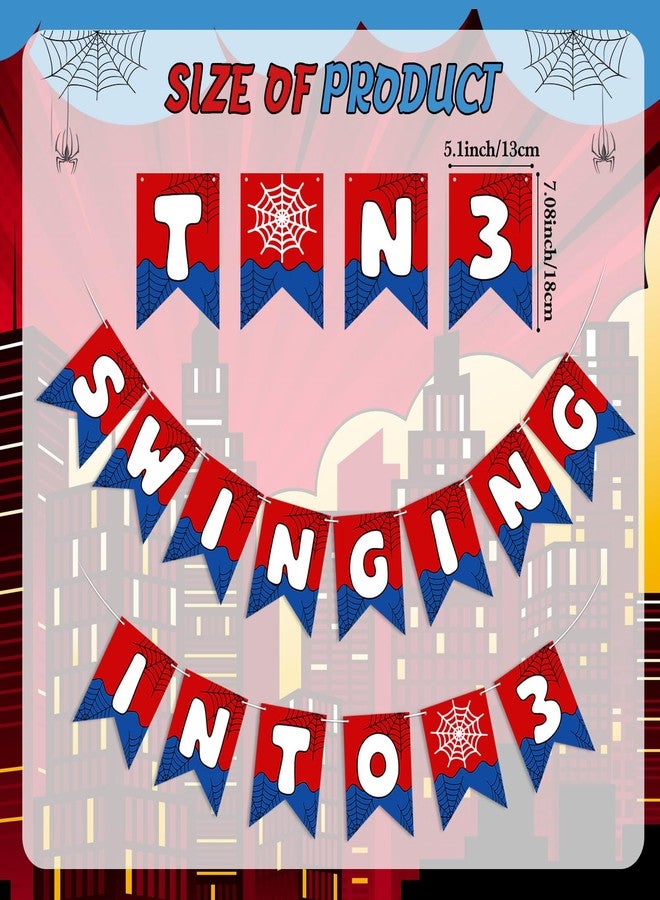 Engrowtic لافتة عيد ميلاد "عنكبوت متأرجح" من إنغروتيك، زينة عيد ميلاد ثالث بتصميم شبكة العنكبوت، زينة معلقة بألوان الأحمر والأزرق، لوازم حفلات كرتونية - Image 2