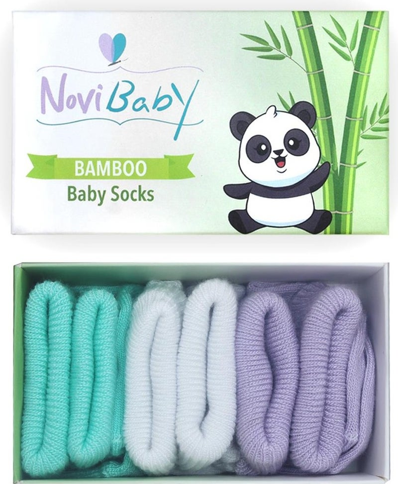 Novibaby 3-Piece Bamboo Newborn Baby Socks I Trendy I 0-6 Months  - Image 1