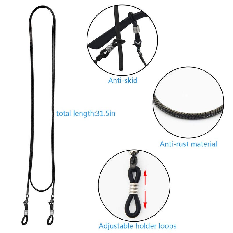 Jmkcoz Jmkcoz Eyeglass Chain Sunglasses Chain for Men Women, Glasses Strap Holder Necklace Eyewear Retainer, Black  - Image 2