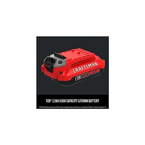 CRAFTSMAN بطارية أدوات الطاقة ليثيوم أيون CRAFTSMAN V20 سعة 2Ah - حزمة 2 وشاحن مجموعة البداية (CMCB202-2CK) - Image 4