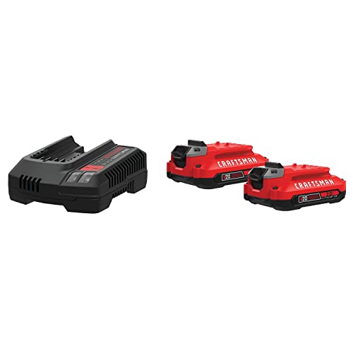 CRAFTSMAN بطارية أدوات الطاقة ليثيوم أيون CRAFTSMAN V20 سعة 2Ah - حزمة 2 وشاحن مجموعة البداية (CMCB202-2CK) - Image 1