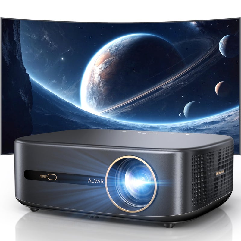 1000 ANSI Audio by DBXTV Alvar Projector with WiFi 6 and Bluetooth 30W Speakers NetfIix Certified DoIby Audio Outdoor Proyector Auto Focus Native 1080P Smart Projector Black