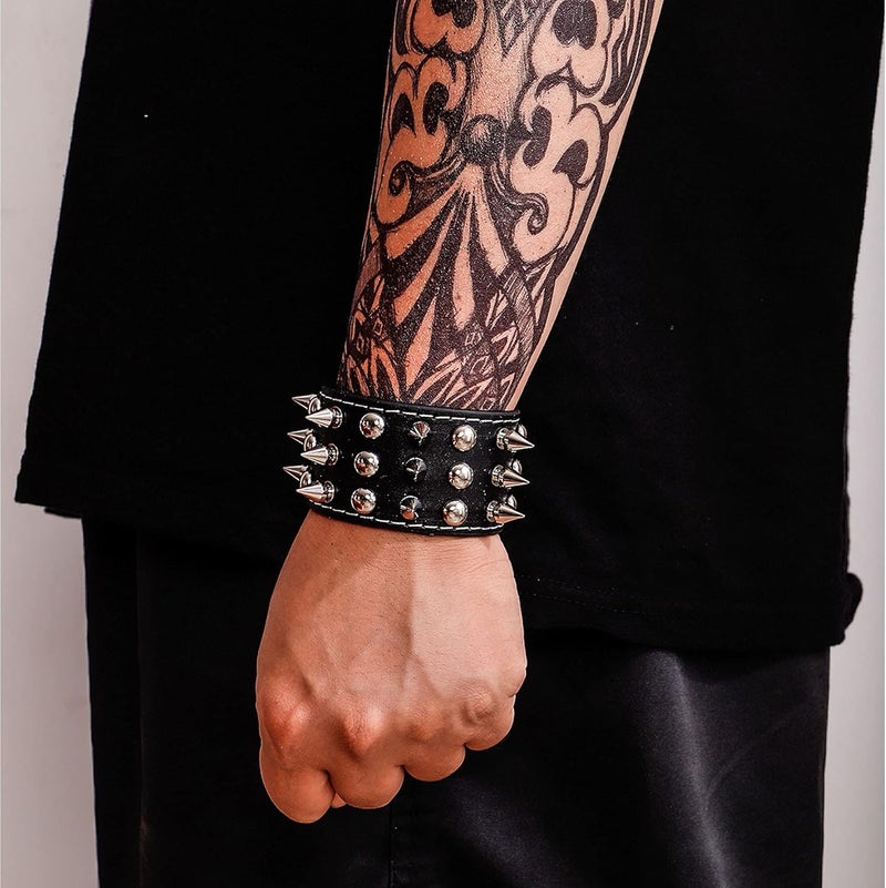 Milakoo 2 Pcs Black Wristband Cuff Belt Bracelet Bangle Leather Rope Black Punk Rock Bracelet 6-8" - Image 4