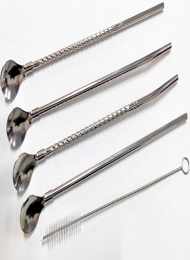 طقم ملعقة وشوكة وقشة شرب من الفولاذ المقاوم للصدأ مع فرشاة قابلة لإعادة الاستخدام - Image 1