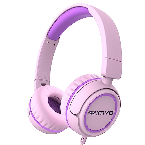 IMYB Kids Headphones, V1 Wired Stereo Foldable Tangle-Free 3.5mm Adjustable On-Ear Headphones for Kids for School/Toddlers/Childrens/Teens/Boys/Girls/Ipad/Tablet/Kindle/Phones/Travel/Plane (Pink) - Image 1