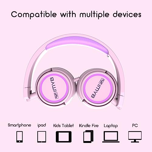 IMYB Kids Headphones, V1 Wired Stereo Foldable Tangle-Free 3.5mm Adjustable On-Ear Headphones for Kids for School/Toddlers/Childrens/Teens/Boys/Girls/Ipad/Tablet/Kindle/Phones/Travel/Plane (Pink) - Image 5