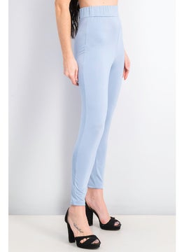 Women Plain Pull On Leggings, Light Blue Velvet