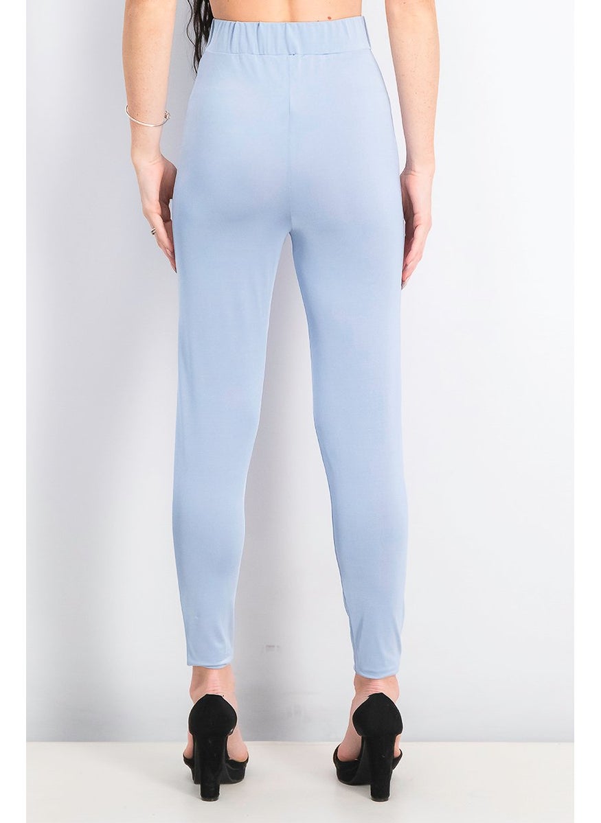 Missguided - Women Plain Pull On Leggings, Light Blue Velvet - Image 1