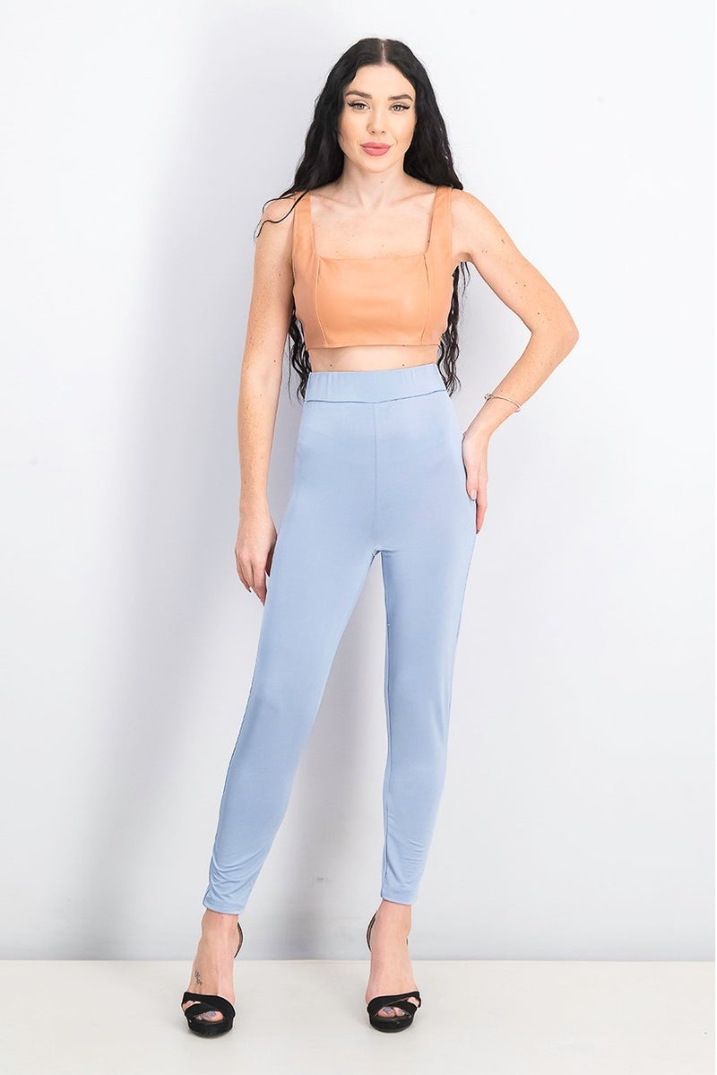 Missguided ليجنز نسائية سادة، مخمل أزرق فاتح - Image 4