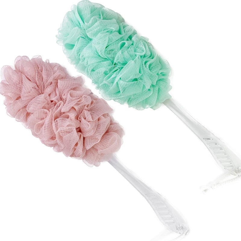PPHAO Loofah on a Stick for Men Women Bath Brush with Long Handle Plastic Loofah Sponge 2Pack in Green Pink