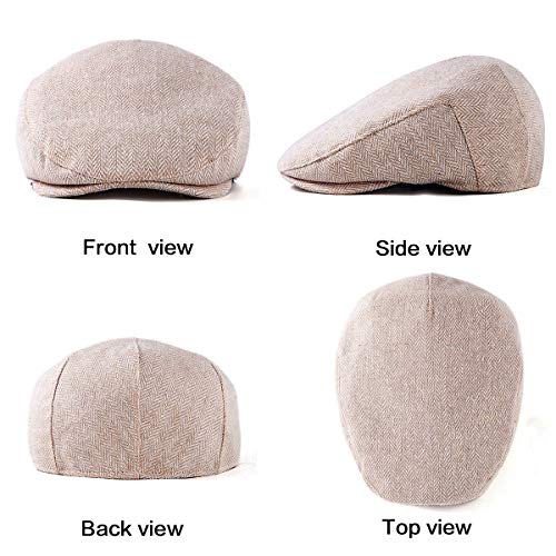 LADYBRO 2Pack Adjustable Newsboy Hats for Men Flat Cap Wool Blend (Brown+Khaki, S/M, 7 1/4) - Image 5