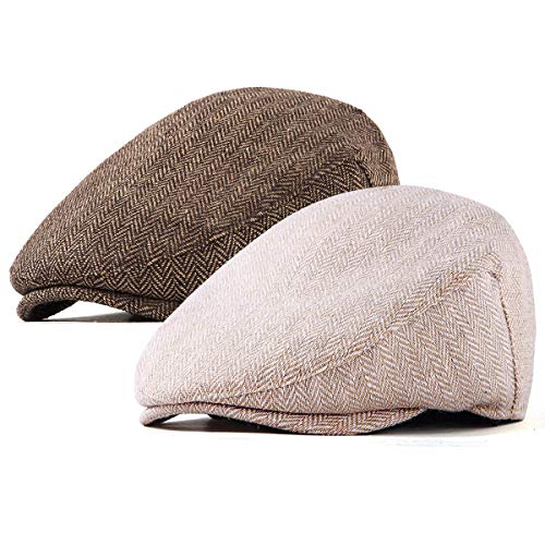 LADYBRO 2Pack Adjustable Newsboy Hats for Men Flat Cap Wool Blend (Brown+Khaki, S/M, 7 1/4) - Image 4