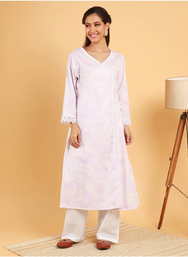 QISSA Women's Saltbox Beige Soft Fern Kurta With Trousers
